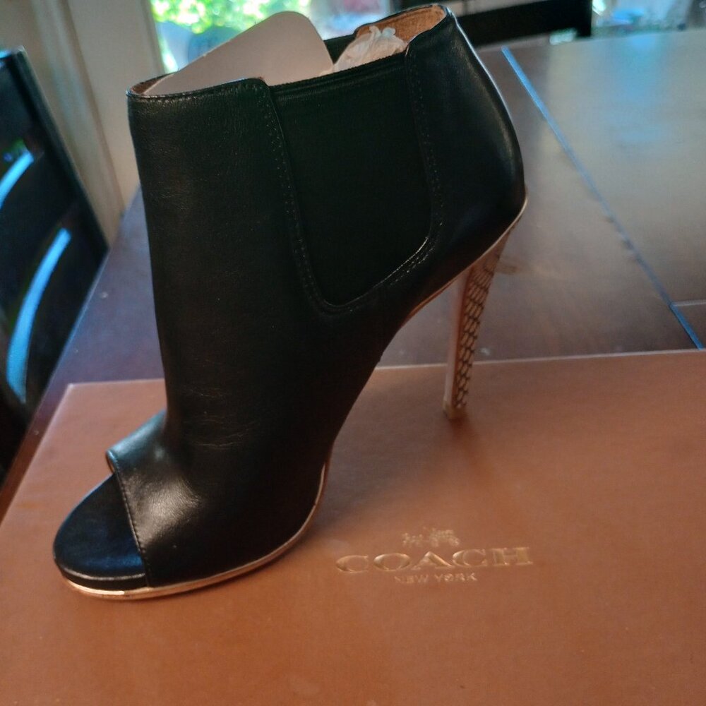 COACH - Black Leather & Snakeskin Booties - Size 5.5